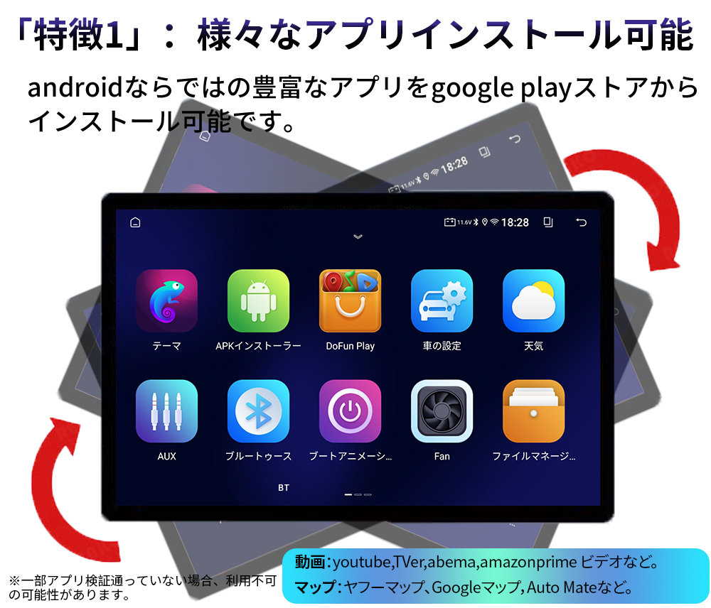 11.5型2DIN回転Androidカーナビ PC-N71K4L 画像 2